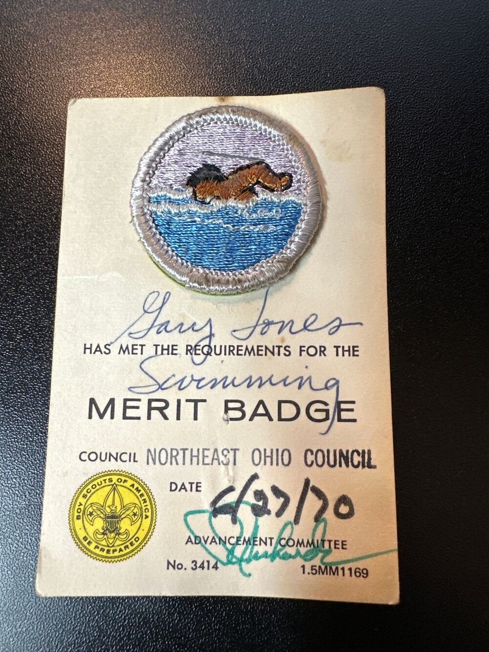 Boy Scouts of America Swimming Merit Badge with Certificate Northeast Ohio Counc